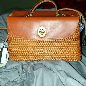 Natural Leather & wicker  Rectangular Saddle Satchel